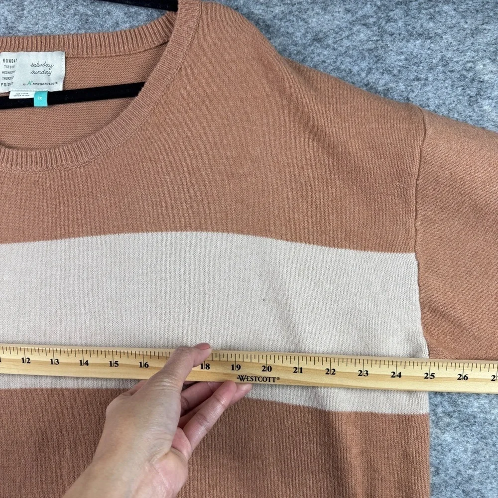 Saturday Sunday by Anthropologie Tan Cream Striped Relaxed Fit Sweater Size 2X